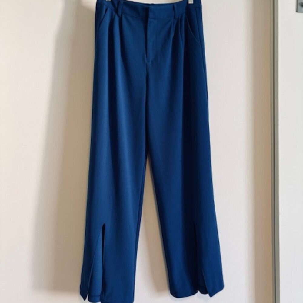 Happily Grey Wide Leg Trouser Dress Pants Pleated Front Slit